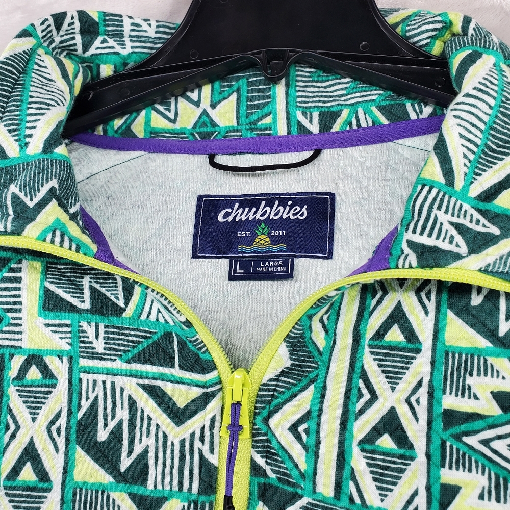 Chubbies Quilted Quarter Zip "The Zazzle" Green Jacket Mens Size Large Green - Picture 5 of 9
